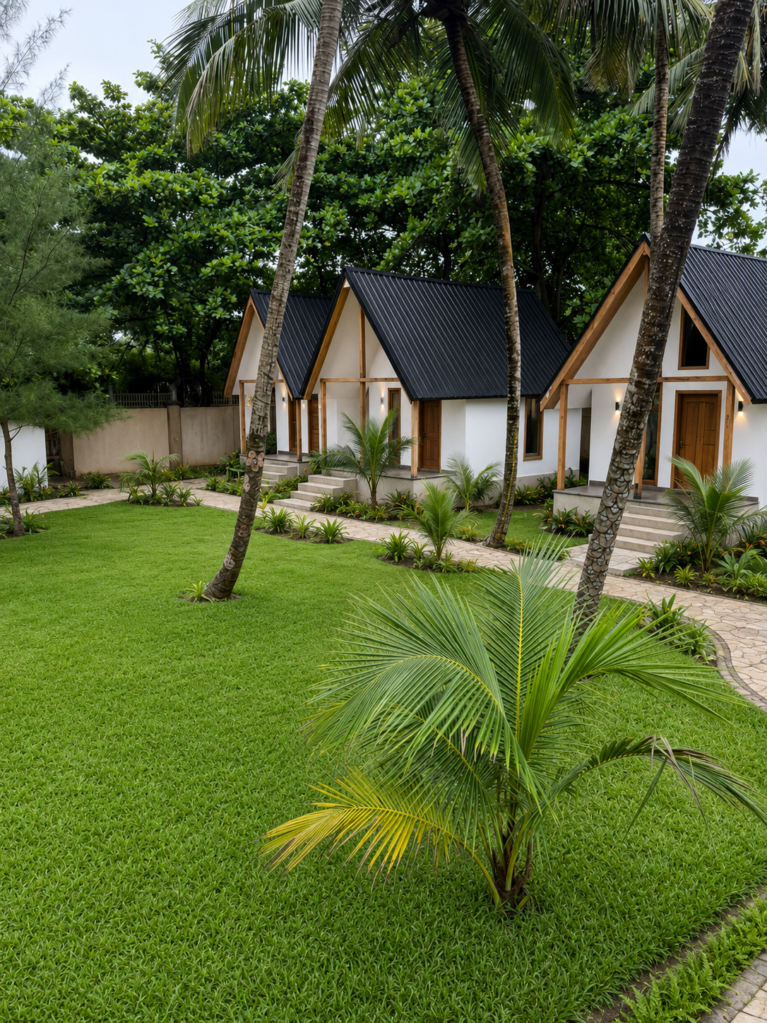 Garden A-frames and young palms