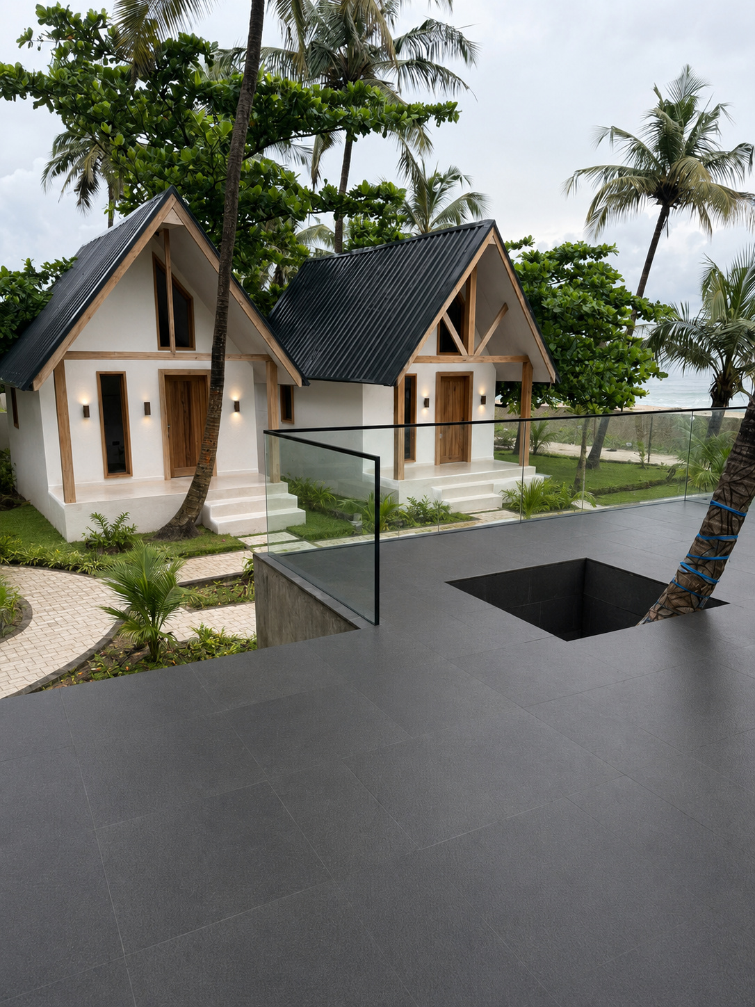 Ocean Collection A-frames with black roofs near the Atlantic